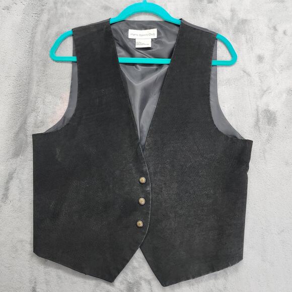 Paris Sport Club Jackets & Blazers - Vintage Paris Sport Club Vest Womens L Black Leather Snap Front Lined Western